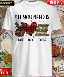 All You Need Is A Peace Love Books Merry Christmas Light Shirt - Design By Viewtees.com