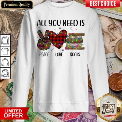 All You Need Is A Peace Love Books Merry Christmas Light Sweatshirt - Design By Viewtees.com