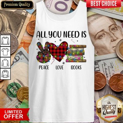 All You Need Is A Peace Love Books Merry Christmas Light Tank Top - Design By Viewtees.com 