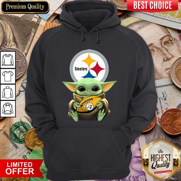 Funny Baby Yoda Hugging Pittsburgh Steelers Hoodie - Design By Viewtees.com