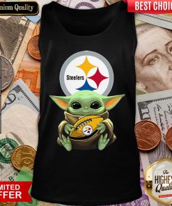 Funny Baby Yoda Hugging Pittsburgh Steelers Tank Top - Design By Viewtees.com