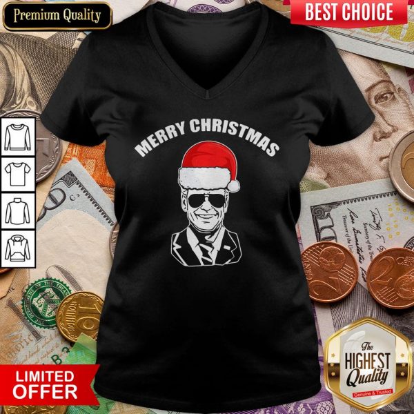 Funny Joe Biden Santa Merry Christmas V-neck - Design By Viewtees.com