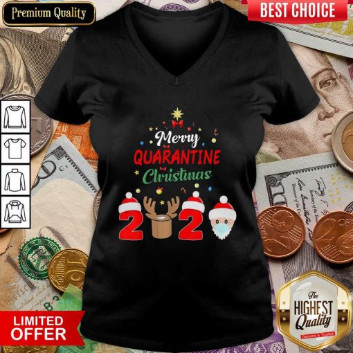 Funny Merry Quarantine Christmas 2020 V-neck - Design By Viewtees.com