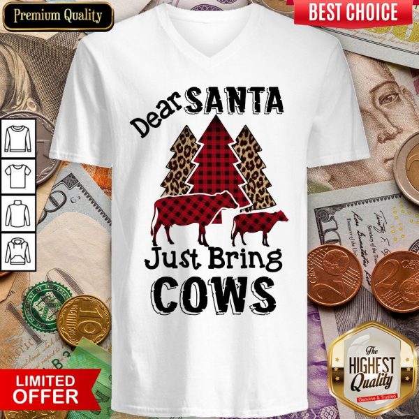Good Dear Santa Just Bring Cows Christmas Tree V-neck - Design By Viewtees.com