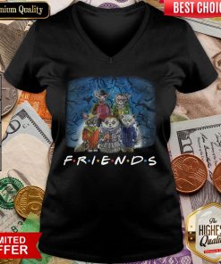 Happy Cat In Horror Character Movie Friends V-neck - Design By Viewtees.com