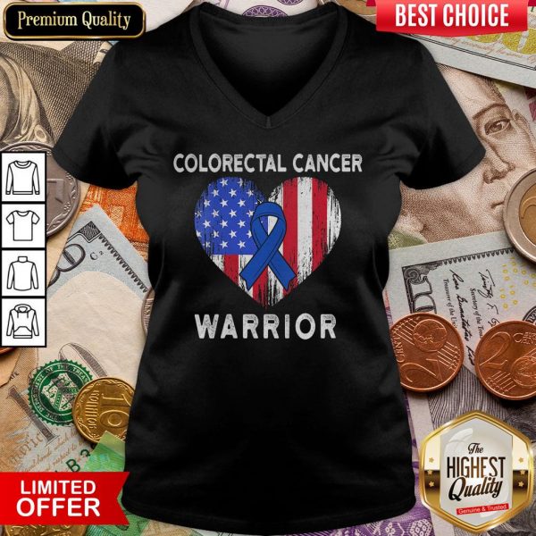 Happy Colorectal Cancer Warrior Heart American Flag V-neck - Design By Viewtees.com