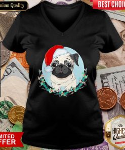 Happy Pug Santa Merry Christmas V-neck - Design By Viewtees.com