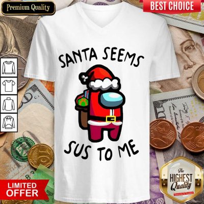 Among Us Santa Seems Sus To Me Christmas V-neck - Design By Viewtees.com