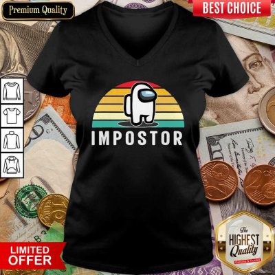 Gaming Meme Impostor Among Game Us Sus Gift Vintage Sunset V-neck - Design By Viewtees.com