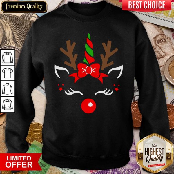 Hot Unicorn Face Reindeer Antlers Christmas Funny Pet Kids Gifts Sweatshirt - Design By Viewtees.com