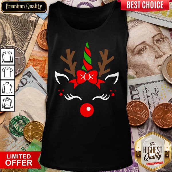 Hot Unicorn Face Reindeer Antlers Christmas Funny Pet Kids Gifts Tank Top - Design By Viewtees.com