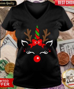 Hot Unicorn Face Reindeer Antlers Christmas Funny Pet Kids Gifts V-neck - Design By Viewtees.com