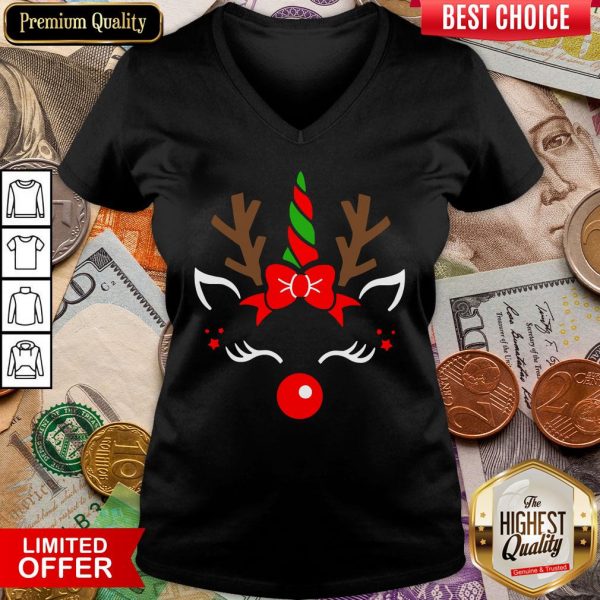 Hot Unicorn Face Reindeer Antlers Christmas Funny Pet Kids Gifts V-neck - Design By Viewtees.com