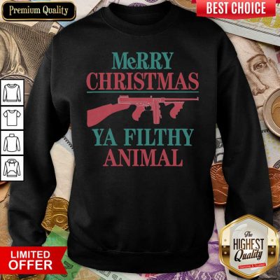 Merry Christmas Ya Filthy Animal Gun Sweatshirt - Design By Viewtees.com 