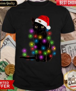 Colorful Black Cat Light Merry Christmas Shirt - Design By Viewtees.com