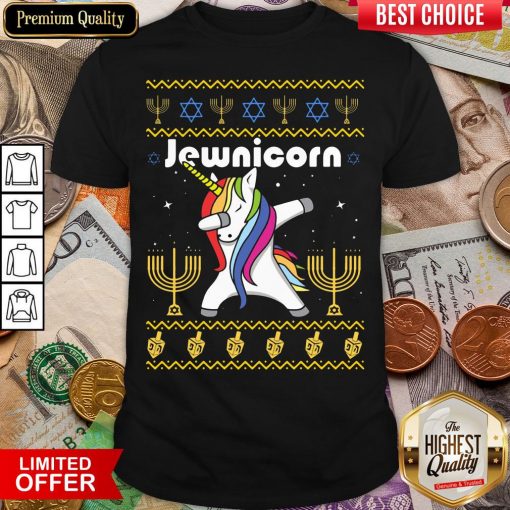 Cool Unicorn Dabbing Jewnicorn Ugly Christmas Shirt - Design By Viewtees.com