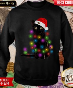 Colorful Black Cat Light Merry Christmas Sweatshirt - Design By Viewtees.com