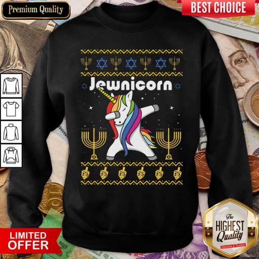 Cool Unicorn Dabbing Jewnicorn Ugly Christmas Sweatshirt - Design By Viewtees.com