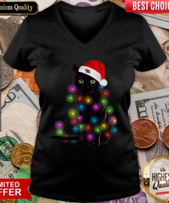 Colorful Black Cat Light Merry Christmas V-neck - Design By Viewtees.com