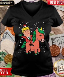 Grrateful Santa Trump Riding Unicorn Christmas Xmas V-neck - Design By Viewtees.com