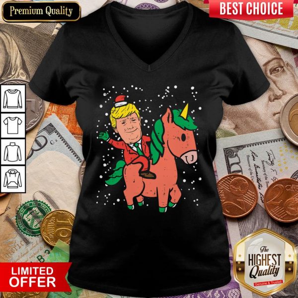 Grrateful Santa Trump Riding Unicorn Christmas Xmas V-neck - Design By Viewtees.com