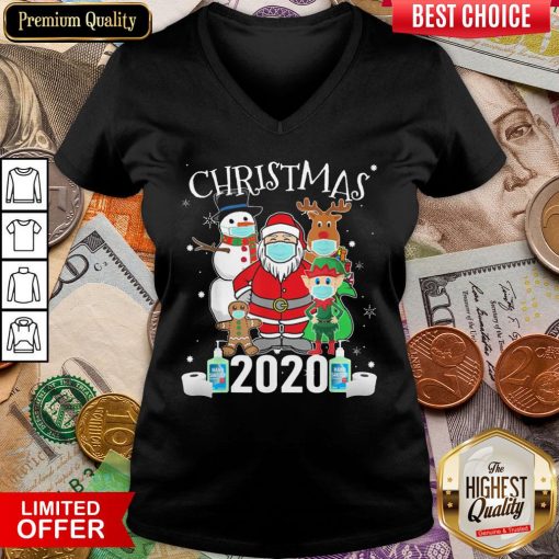 Hot Christmas Santa Claus And Friends Wearing Mask 2020 V-neck - Design By Viewtees.com