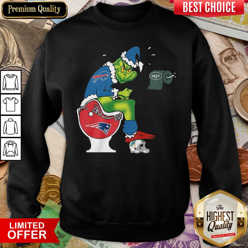 The Grinch Buffalo Bills Shit On Toilet New England Patriots And Other Teams Christmas Sweatshirt - Design By Viewtees.com