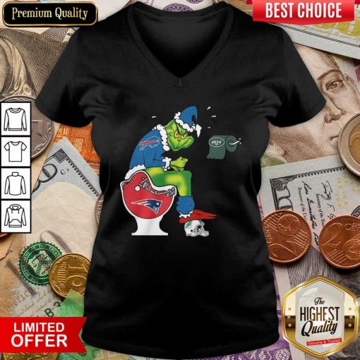 The Grinch Buffalo Bills Shit On Toilet New England Patriots And Other Teams Christmas V-neck - Design By Viewtees.com