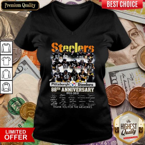 Steelers Pittsburgh Steelers 88th Anniversary 1933 2021 Thank You For The Memories Signatures V-neck - Design By Viewtees.com