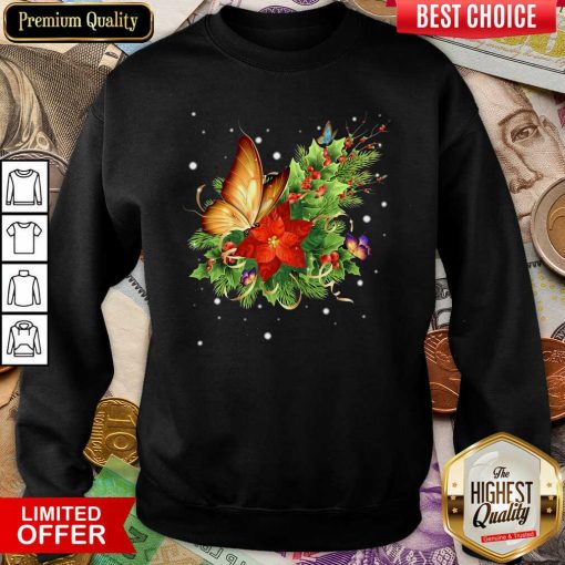 Butterfly Poinsettia Sweatshirt - Design By Viewtees.com