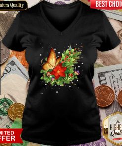 Butterfly Poinsettia V-neck - Design By Viewtees.com