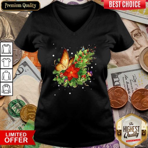 Butterfly Poinsettia V-neck - Design By Viewtees.com