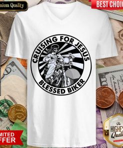Cruising For Jesus Blessed Biker V-neck - Design By Viewtees.com