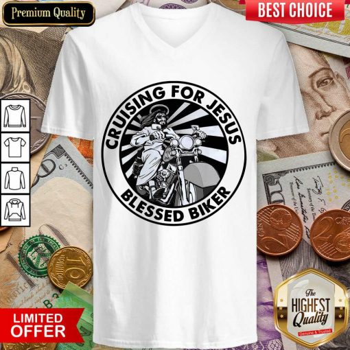 Cruising For Jesus Blessed Biker V-neck - Design By Viewtees.com