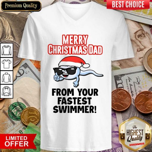 Merry Christmas Dad From Your Fastest Swimmer V-neck - Design By Viewtees.com
