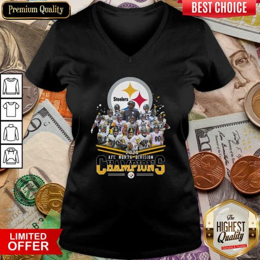Pittsburgh Steelers 2020 Afc North Division Signatures V-neck - Design By Viewtees.com