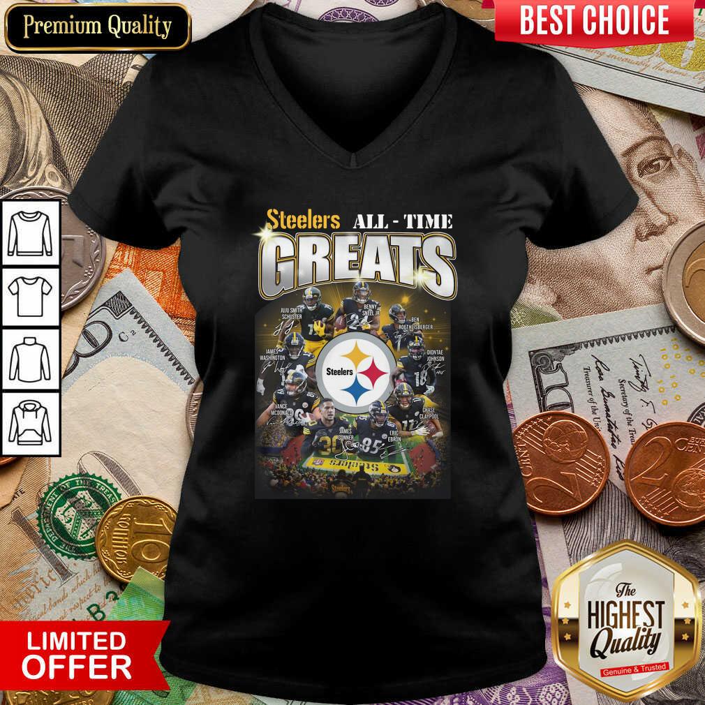 Pittsburgh Steelers Team Football All Time Greats Signatures V-neck - Design By Viewtees.com