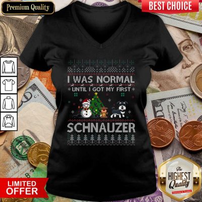 I Was Normal Until I Got My First Schnauzer Ugly Christmas V-neck - Design By Viewtees.com