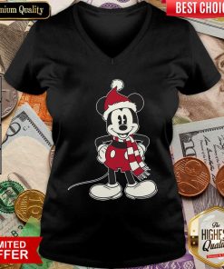 Mickey Mouse Santa Hat Merry Christmas V-neck - Design By Viewtees.com
