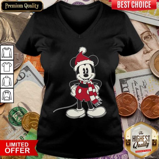 Mickey Mouse Santa Hat Merry Christmas V-neck - Design By Viewtees.com
