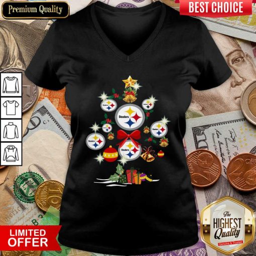 Pittsburgh Steelers Merry Christmas Tree Gift V-neck - Design By Viewtees.com