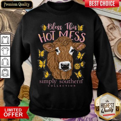 Simply Southern Collection Bless This Hot Mess Cow Sweatshirt - Design By Viewtees.com