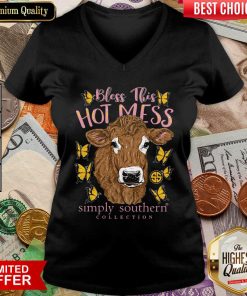Simply Southern Collection Bless This Hot Mess Cow V-neck - Design By Viewtees.com