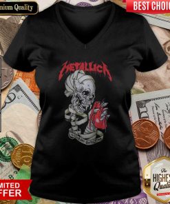 Skull Metallica Heart Explosive V-neck - Design By Viewtees.com