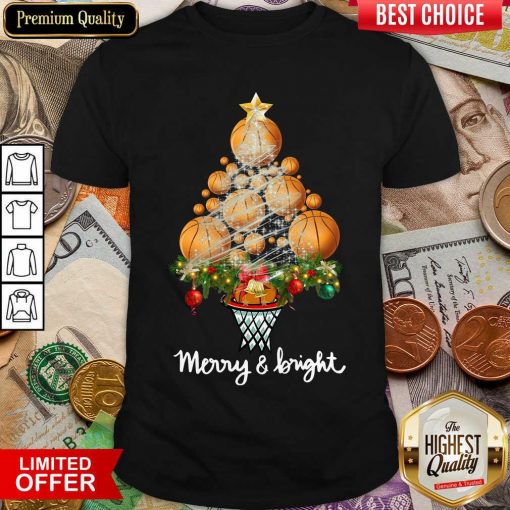 Volleyball Merry And Bright Christmas Tree Shirt - Design By Viewtees.com