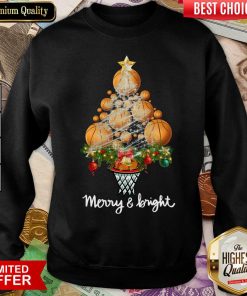 Volleyball Merry And Bright Christmas Tree Sweatshirt - Design By Viewtees.com