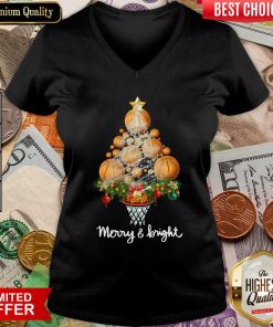 Volleyball Merry And Bright Christmas Tree V-neck - Design By Viewtees.com
