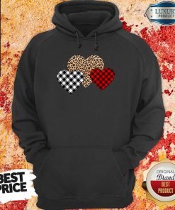 Awesome Valentines Day Valentine Three Hearts Leopard Buffalo Plaid Hoodie