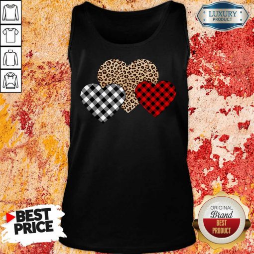 Awesome Valentines Day Valentine Three Hearts Leopard Buffalo Plaid Tank Top