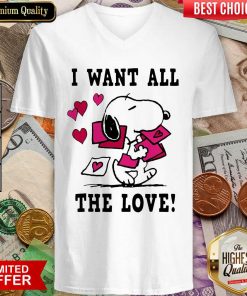 Peanuts Snoopy All The Love Valentines V-neck - Design By Viewtees.com